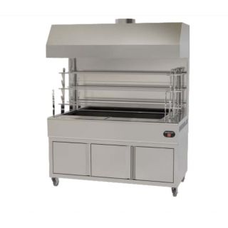 Επαγγελματική ανοξείδωτη επιδαπέδια ψησταριά κάρβουνου με σούβλες ένα ατέρμονα και χοάνη VKN-LGH3  160χ61χ200 εκ