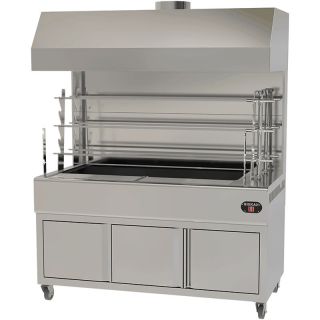 Επαγγελματική ανοξείδωτη επιδαπέδια ψησταριά κάρβουνου με σούβλες τρείς ατέρμονες και χοάνη VKN-LGH9  160χ110χ200 εκ